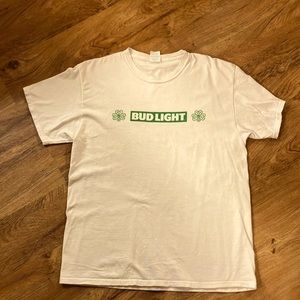 - Men’s large white Bud light Celtic Irish T-shirt Irish beer short sleeve